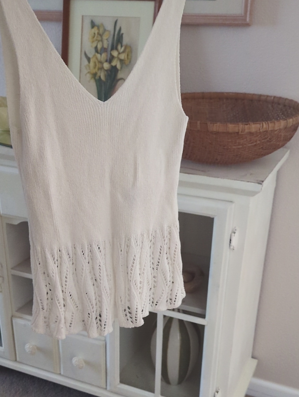 Rebecca Taylor 'La Vie' Crochet Cotton Tank White/Ivory Size M
